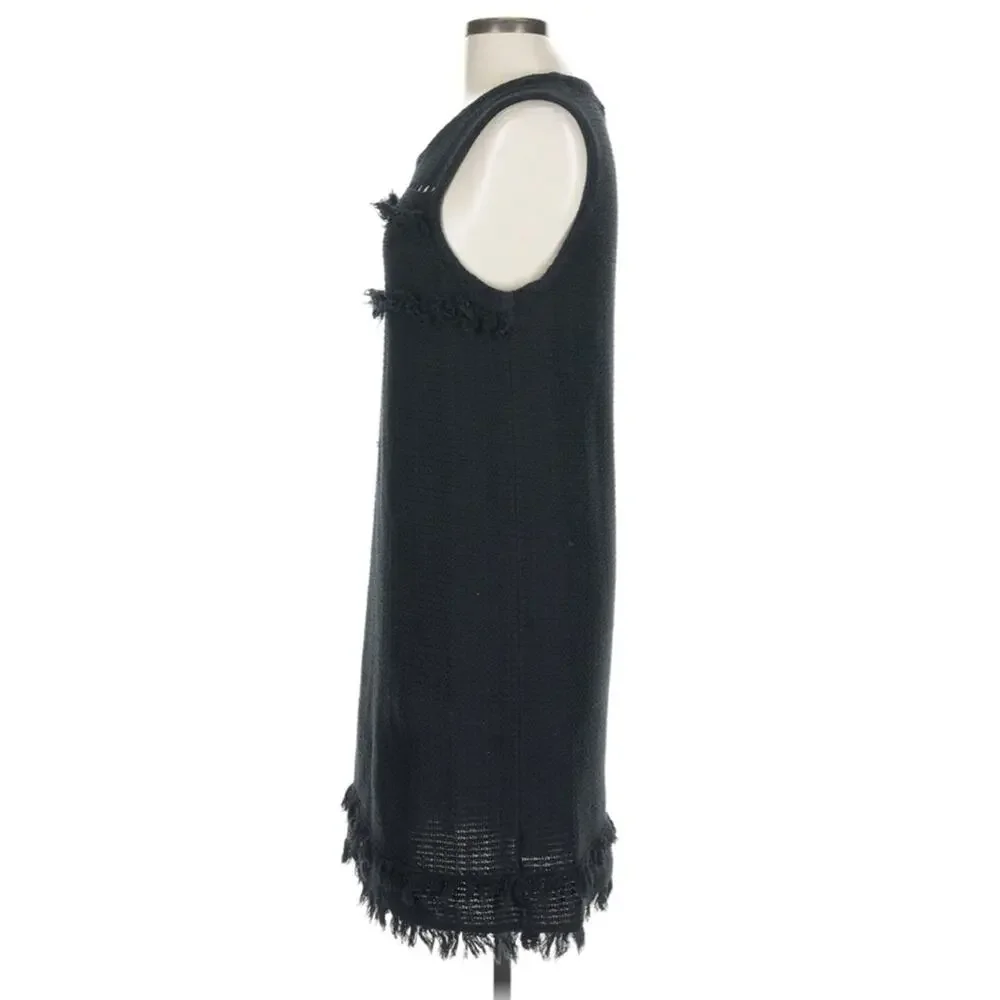 J.Crew Black Bouclé Fringe Trim‎ Dress Size L Classic Chic Shift
